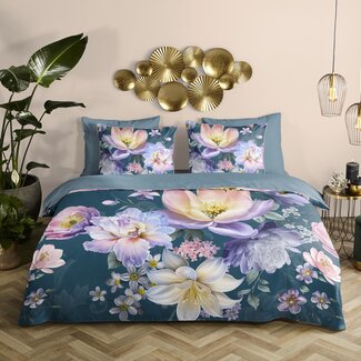 Descanso Katoensatijn dekbedovertrek Mirery petrol