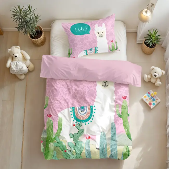 Kinderdekbedovertrek Hola lama - microvezel - 140x220 + 60x70 cm