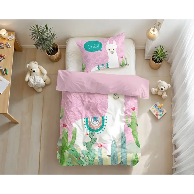 Kinderdekbedovertrek Hola lama - microvezel - 140x220 + 60x70 cm