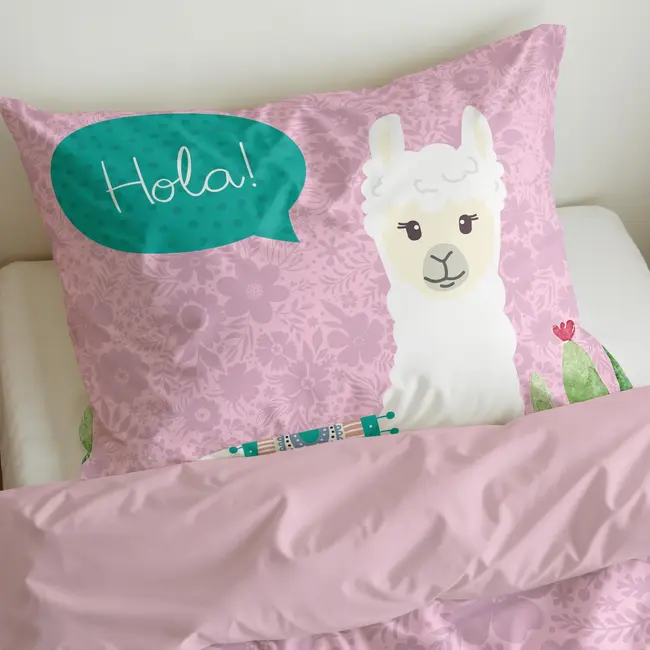 Kinderdekbedovertrek Hola lama - microvezel - 140x220 + 60x70 cm