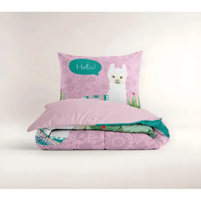 Kinderdekbedovertrek Hola lama - microvezel - 140x220 + 60x70 cm