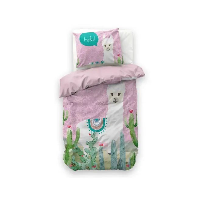 Kinderdekbedovertrek Hola lama - microvezel - 140x220 + 60x70 cm