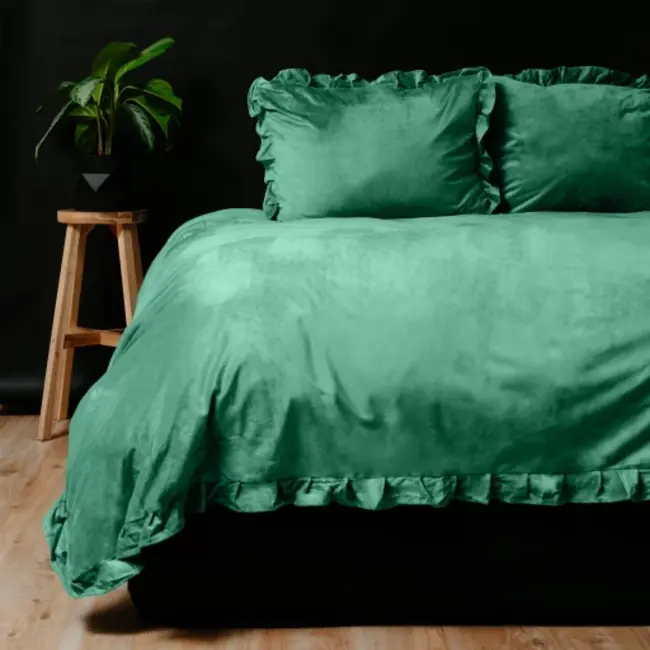 Velvet dekbedovertrek ruffles - groen