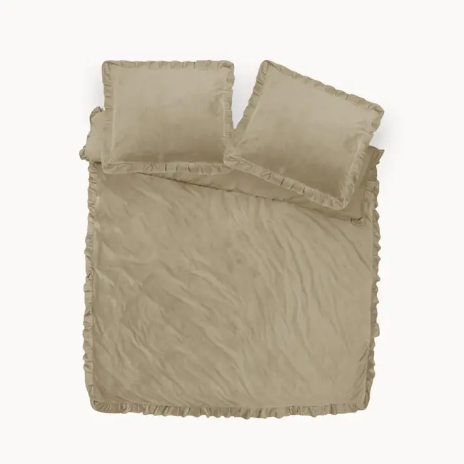 Velvet dekbedovertrek ruffles - Iced Coffee