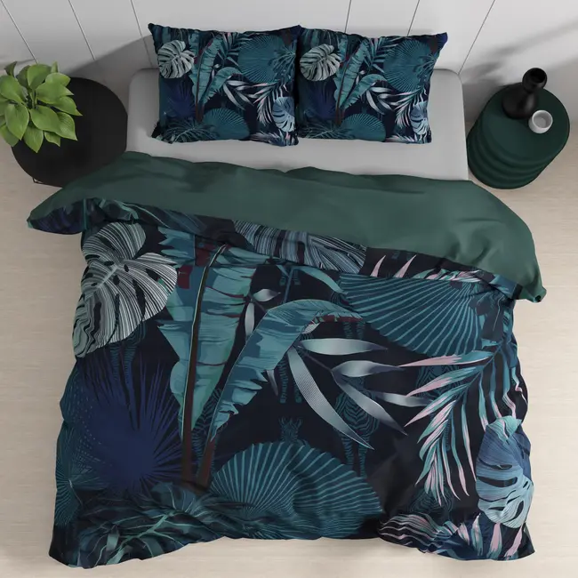 Katoen satijn dekbedovertrek Edvard - Blauw