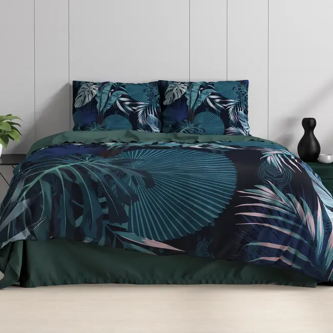 Katoen satijn dekbedovertrek Edvard - Blauw