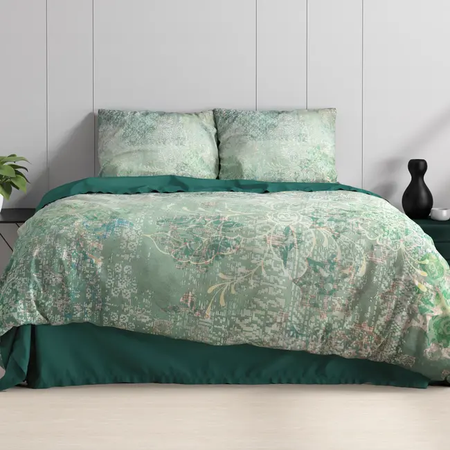 Katoen satijn dekbedovertrek Dakar - Groen