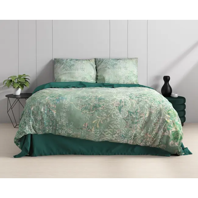 Katoen satijn dekbedovertrek Dakar - Groen