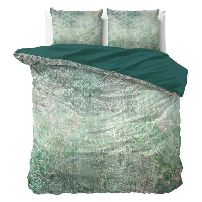 Katoen satijn dekbedovertrek Dakar - Groen