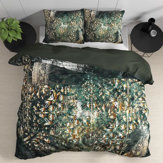 Katoensatijn dekbedovertrek Nairobi - groen