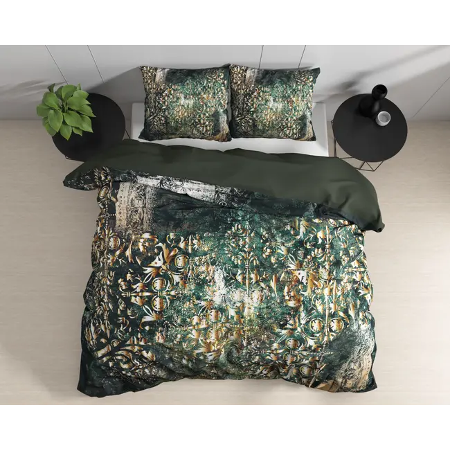 Katoensatijn dekbedovertrek Nairobi - groen