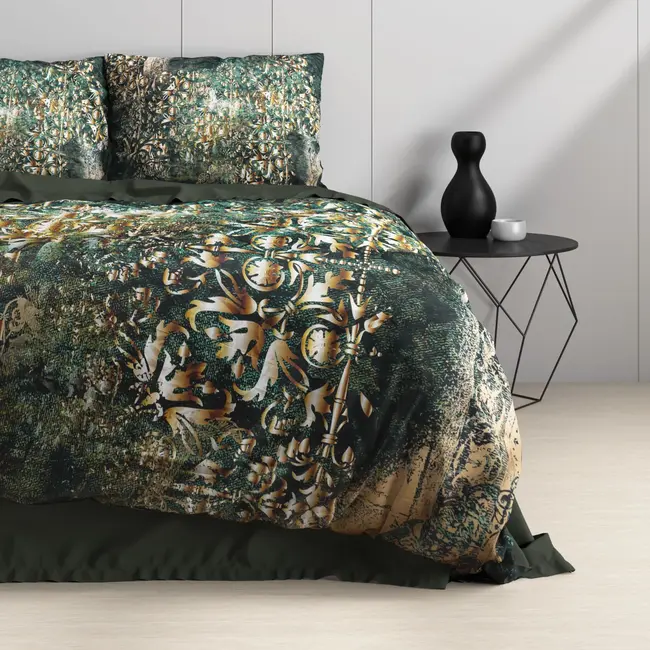 Katoensatijn dekbedovertrek Nairobi - groen