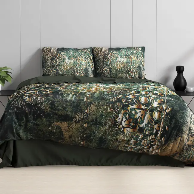 Katoensatijn dekbedovertrek Nairobi - groen