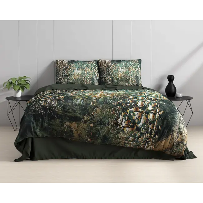 Katoensatijn dekbedovertrek Nairobi - groen