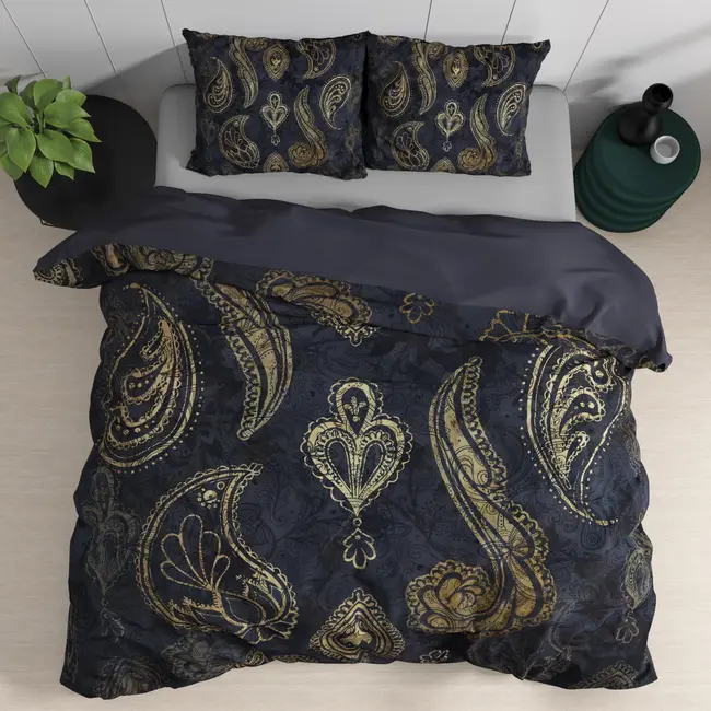 Katoen satijn dekbedovertrek Jaimy - Blauw