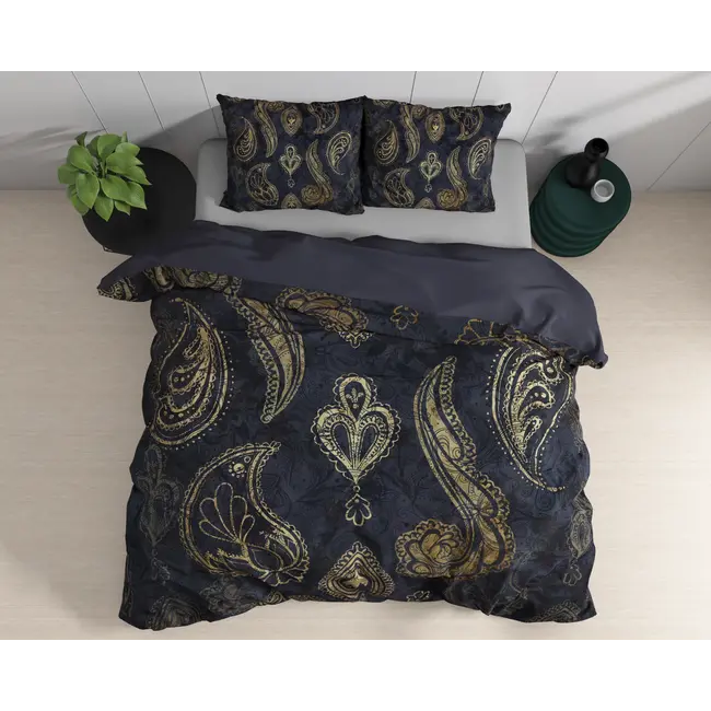 Katoen satijn dekbedovertrek Jaimy - Blauw