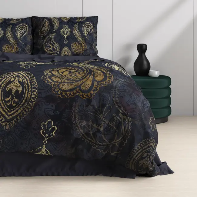 Katoen satijn dekbedovertrek Jaimy - Blauw