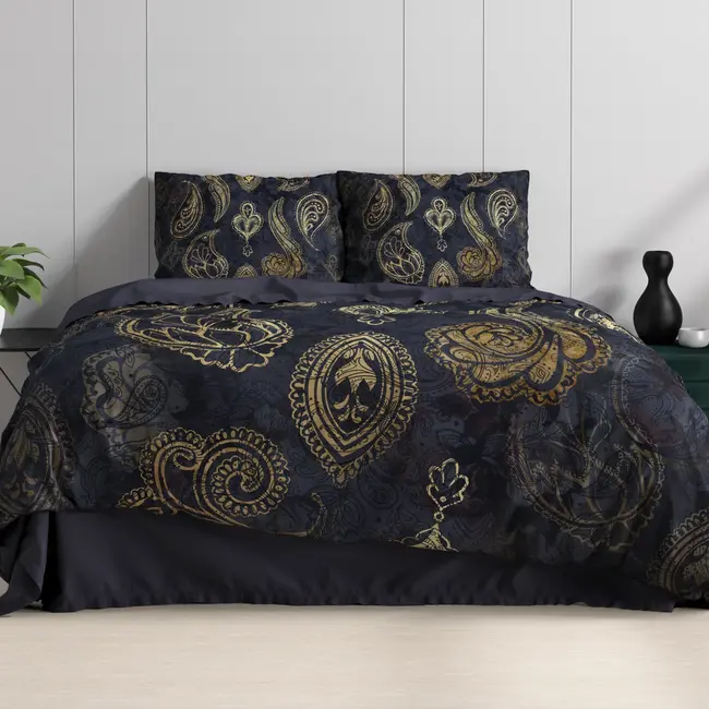 Katoen satijn dekbedovertrek Jaimy - Blauw