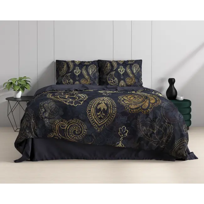 Katoen satijn dekbedovertrek Jaimy - Blauw