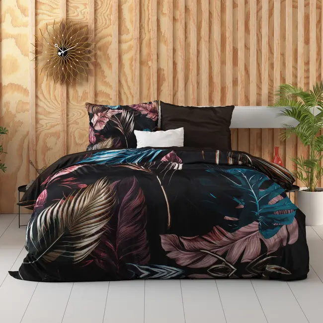 Katoen satijn dekbedovertrek Isabella - Zwart