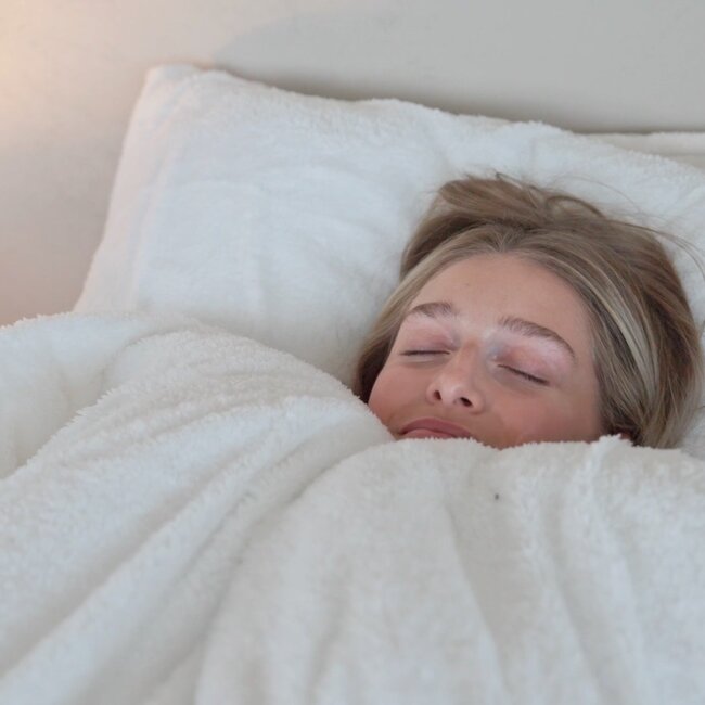 Teddy fleece dekbedovertrek - wit - 2 kanten teddy