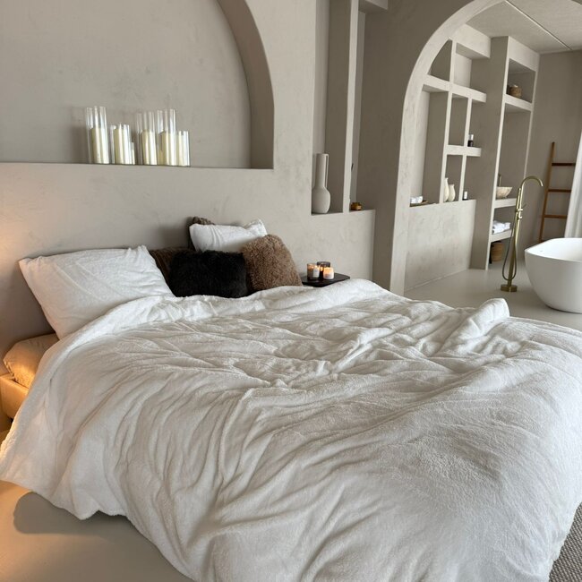 Teddy fleece dekbedovertrek - wit - 2 kanten teddy