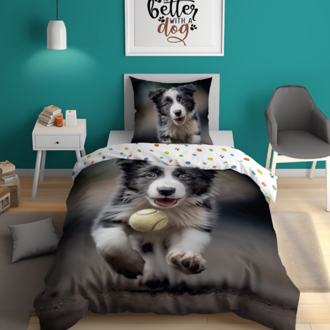 Glow in the dark kinderdekbedovertrek Hond - katoen - 140x200+70x80 cm