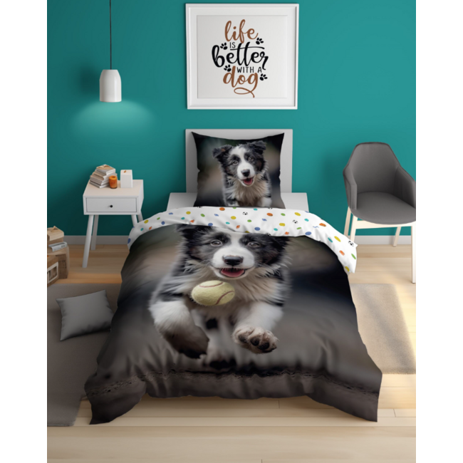 Glow in the dark kinderdekbedovertrek Hond - katoen - 140x200+70x80 cm