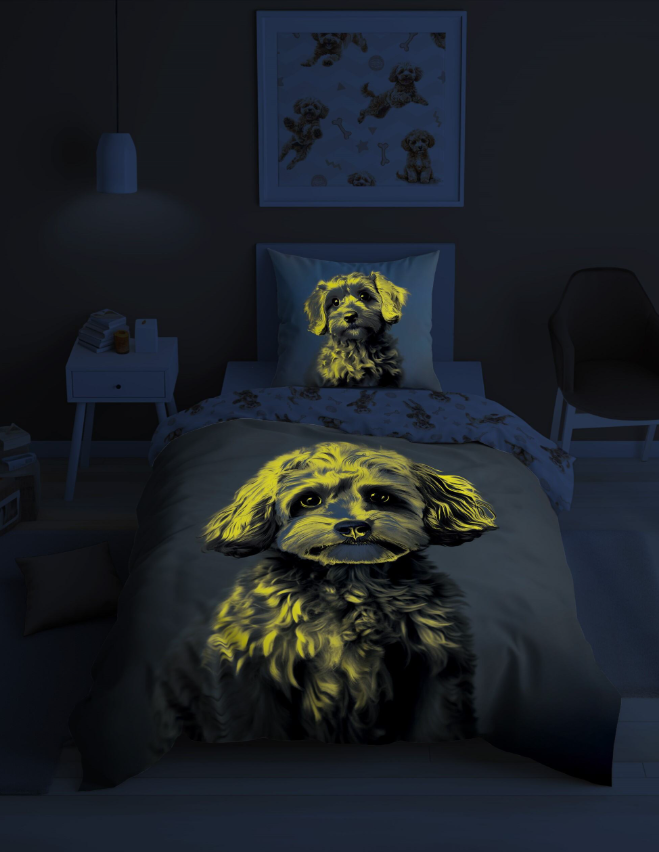 Glow in the dark kinderdekbedovertrek Hondje - katoen - 140x200+70x80 cm