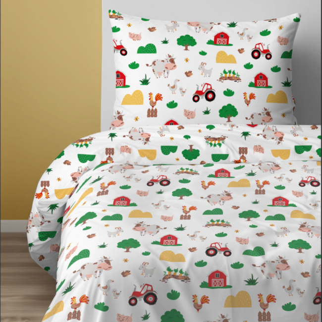 Katoen dekbedovertrek Boerderij - 140x200 + 70x80 cm