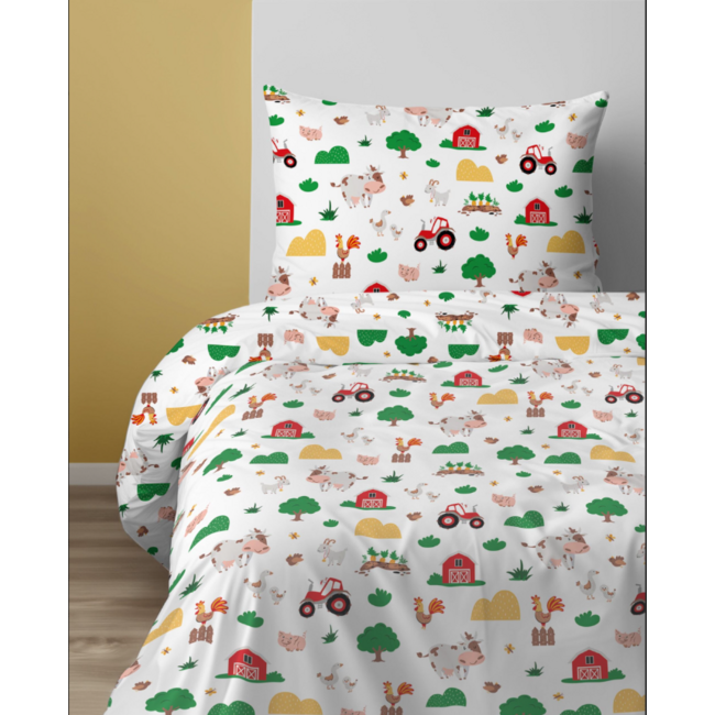 Katoen dekbedovertrek Boerderij - 140x200 + 70x80 cm