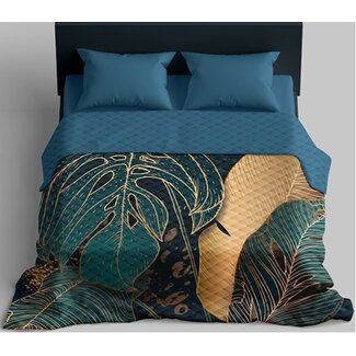 Holland Bedsprei Bladeren - Petrol  -170x210 cm