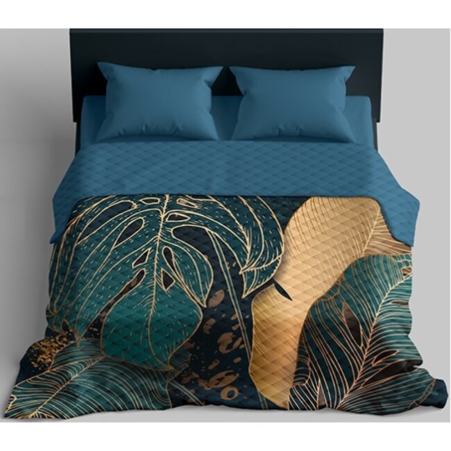 Bedsprei bladeren - Petrol  - 170x210 cm
