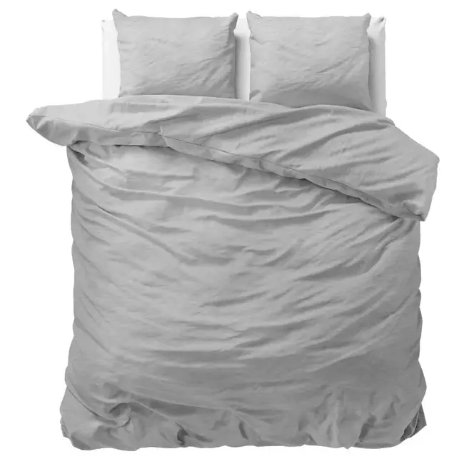 Katoen dekbedovertrek Stone washed - grijs