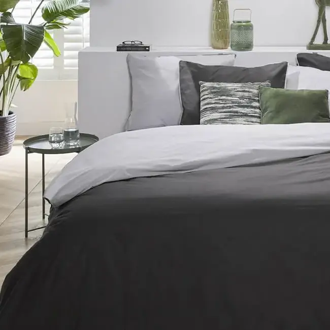 Katoen dekbedovertrek double face - zwart - grijs