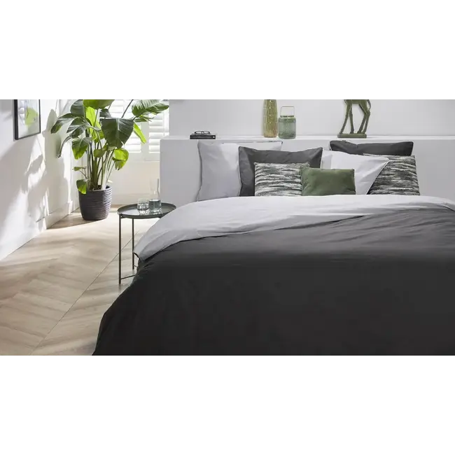 Katoen dekbedovertrek double face - zwart - grijs