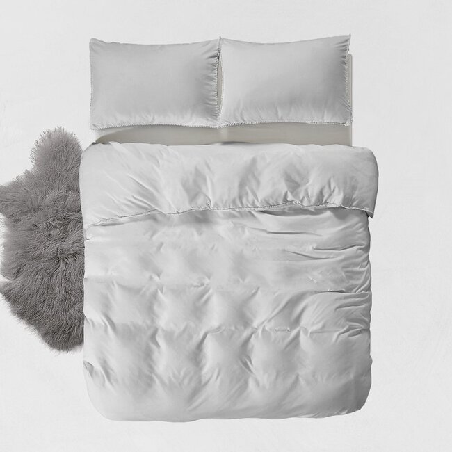 Microvezel dekbedovertrek Ball Fringe - Grijs - 140x220 + 60x70 cm