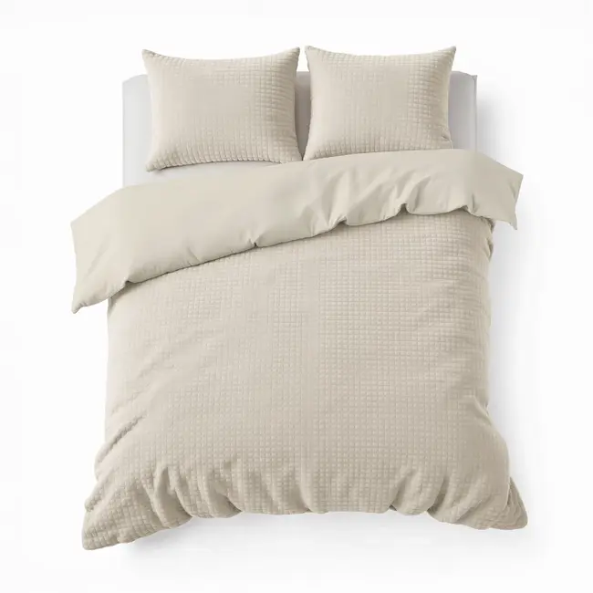 Teddy dekbedovertrek Check - crème - onderkant microvezel