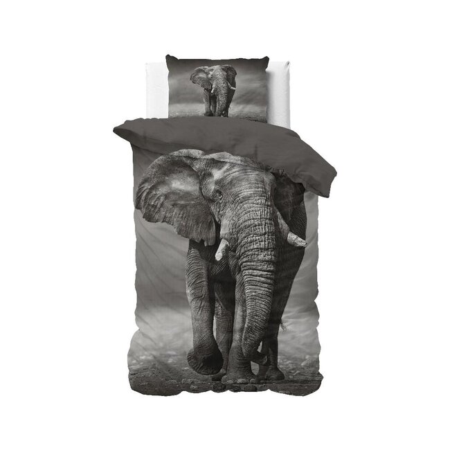 Katoen dekbedovertrek Olifant - antraciet