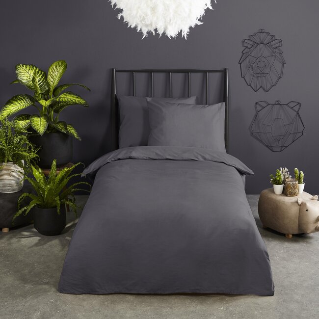 Katoen dekbedovertrek uni antraciet - katoen