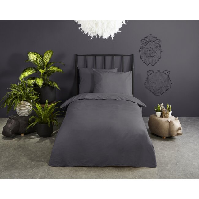 Katoen dekbedovertrek uni antraciet - katoen