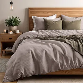 Sleeptime Katoen percale dekbedovertrek Waffle - Taupe