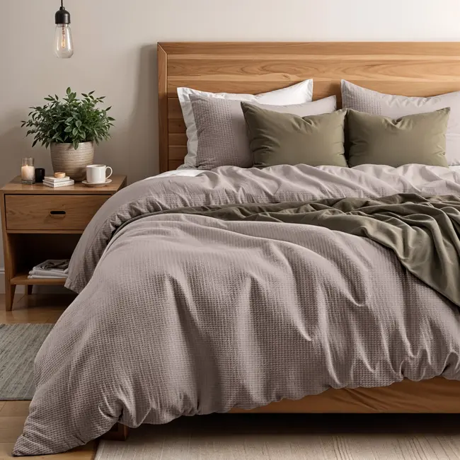 Katoen percale dekbedovertrek Waffle - Taupe