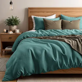 Sleeptime Katoen percale dekbedovertrek Waffle - Groen