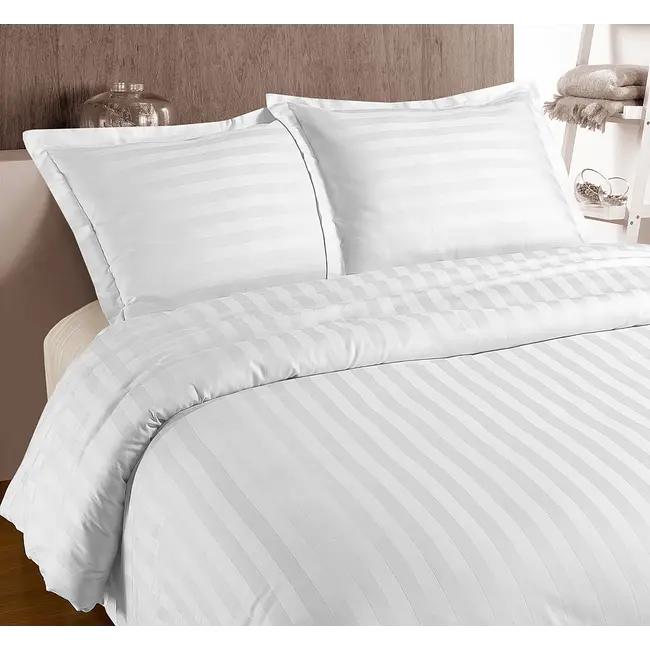 Hotelstripe dekbedovertrek - katoen satijn - Wit