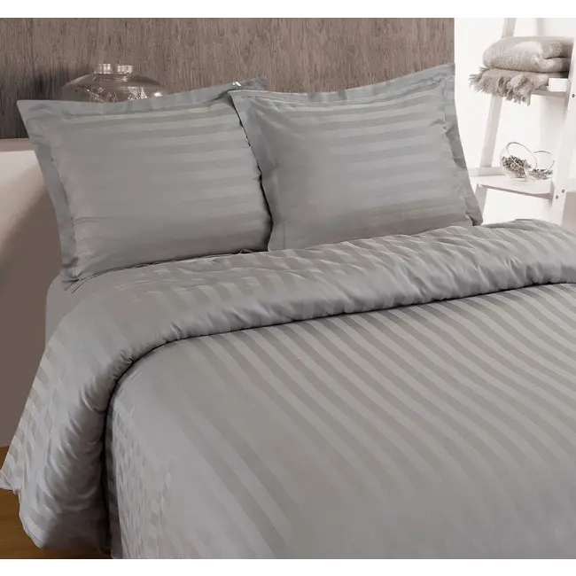 Hotelstripe dekbedovertrek - katoen satijn - Grijs