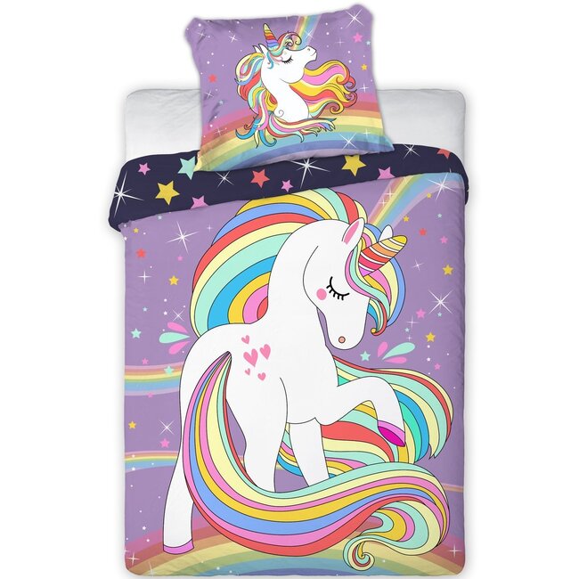 Ledikant dekbedovertrek Unicorn Paars - katoen - 100x135 cm + 40x60 cm