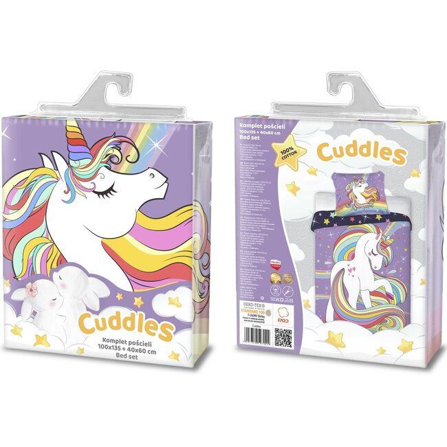 Ledikant dekbedovertrek Unicorn Paars - katoen - 100x135 cm + 40x60 cm