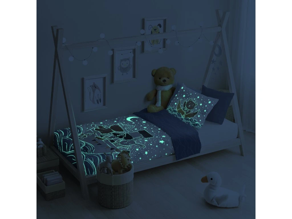 Ledikant dekbedovertrek Piraat - Glow in the dark - katoen - 100x135 cm + 40x60 cm