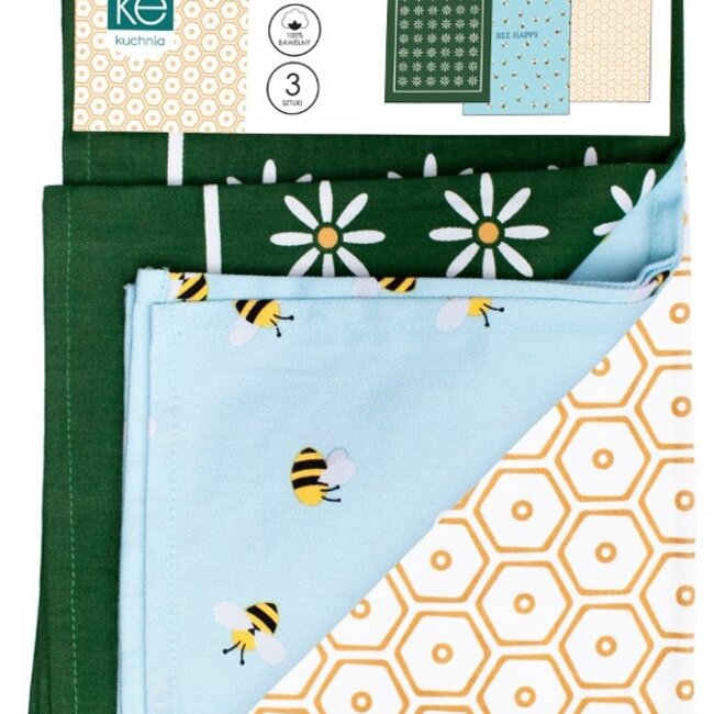 Theedoekdoekenset Bee Happy - 3-delig  - 40x60cm